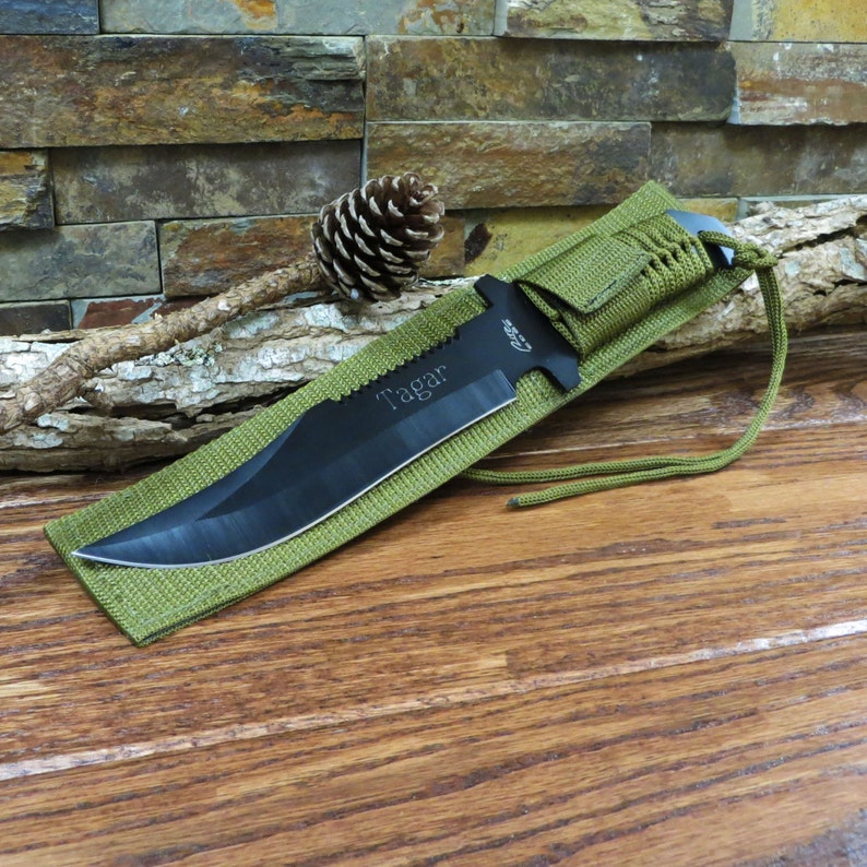 Personalized Hunter Knife Green Paracord Gifts for Men Groomsmen, Cool gifts for Him, Birthday, Wedding, Anniversary, Fathers Day image 6