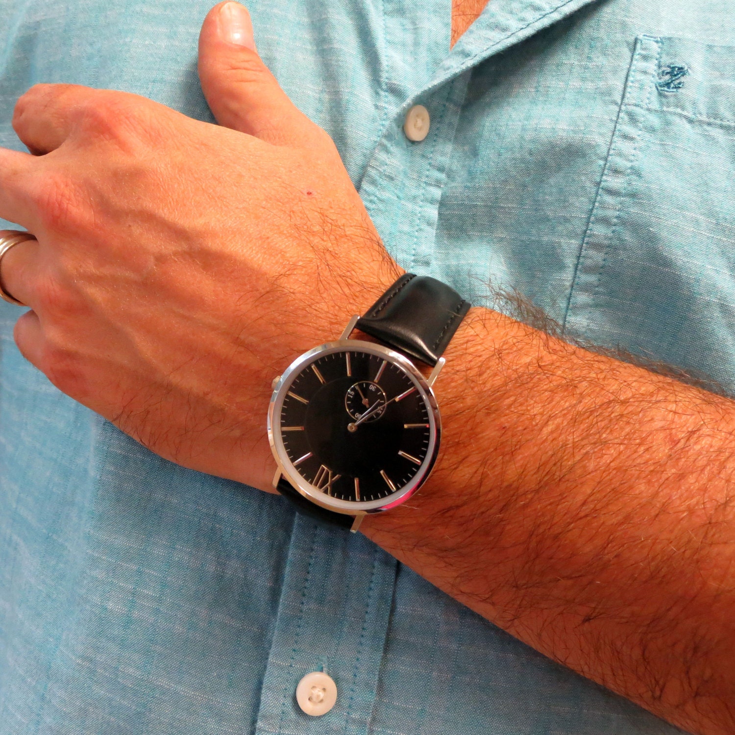 Mens Personalized Wrist Watch Gifts for Men Black Leather Etsy