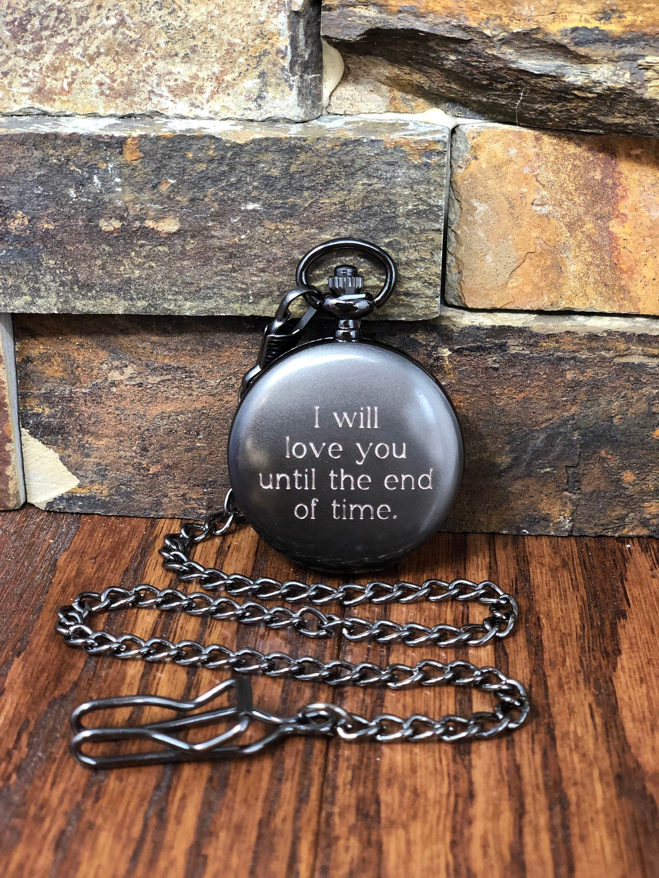 Custom Quote Engraved Gunmetal Pocket Watch Personalized Etsy