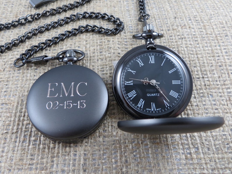 Personalized Gunmetal Pocket Watch Custom with Monogram, Engraved Gifts for Men, Best man, Groomsman, Christmas, Monogrammed 775 zdjęcie 5