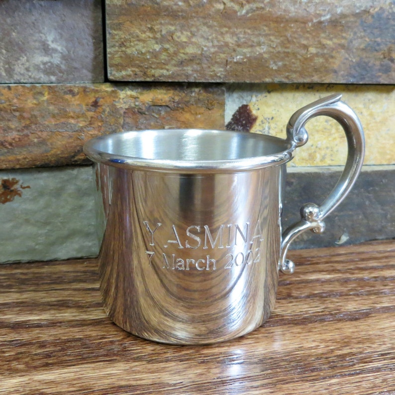 Personalized Silver Baby Cup Inital Cup Monogram Baby Gift Engraved Cup Baby Shower image 2