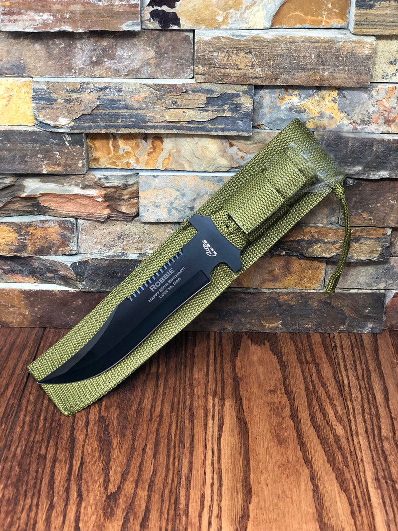 Personalized Hunter Knife Green Paracord Gifts for Men Groomsmen, Cool gifts for Him, Birthday, Wedding, Anniversary, Fathers Day image 2