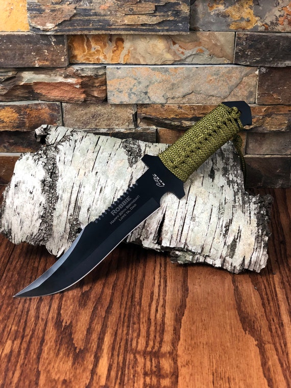 Personalized Hunter Knife Green Paracord Gifts for Men Groomsmen