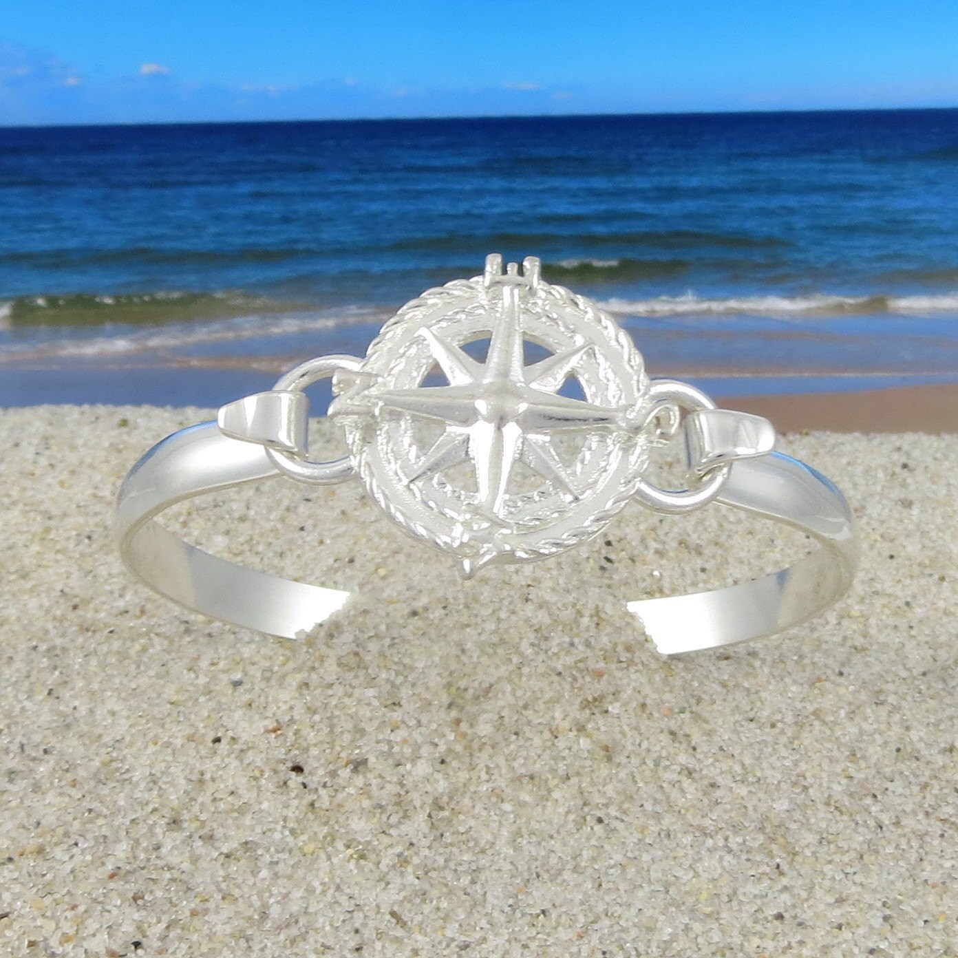 Sterling Silver Compass Rose Bracelet Etsy