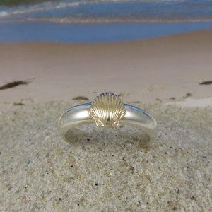14k Gold and Sterling Silver Stacking Sea Shell Ring