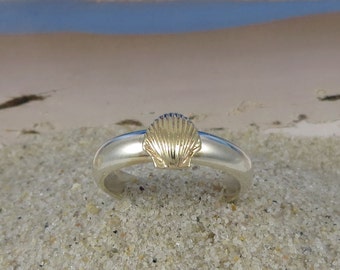 14k Gold and Sterling Silver Stacking Sea Shell Ring