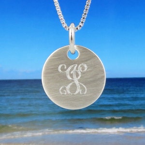 Sterling Silver Monogram Necklace- Personalized Initial Pendant- Monogrammed Disc- Graduation, Child Birth Gift, Mothers Day, Anniversary