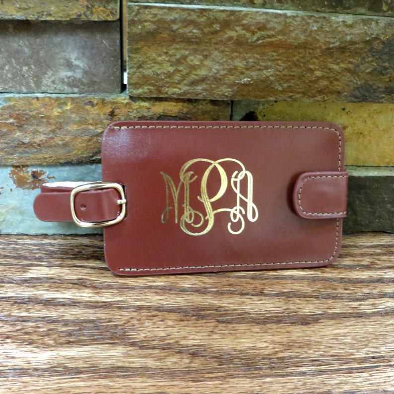Brown Leather Personalized Luggage Tag, Gifts for Women, Gifts for Men, Corporate Gift, Travel Gift image 1