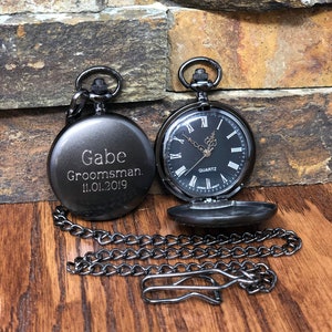 Personalized Gunmetal Pocket Watch Custom with Monogram, Engraved Gifts for Men, Best man, Groomsman, Christmas, Monogrammed 775 zdjęcie 2