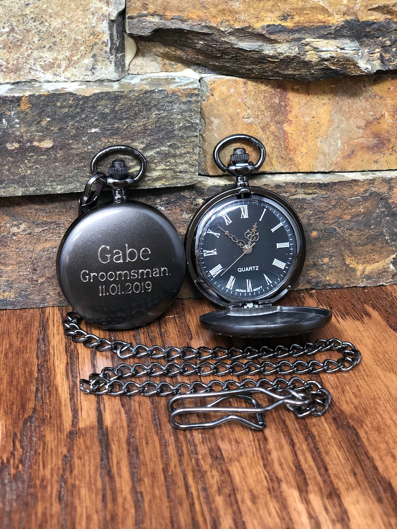 Personalized Gunmetal Pocket Watch Custom with Monogram, Engraved Gifts for Men, Best man, Groomsman, Christmas, Monogrammed 775 zdjęcie 2