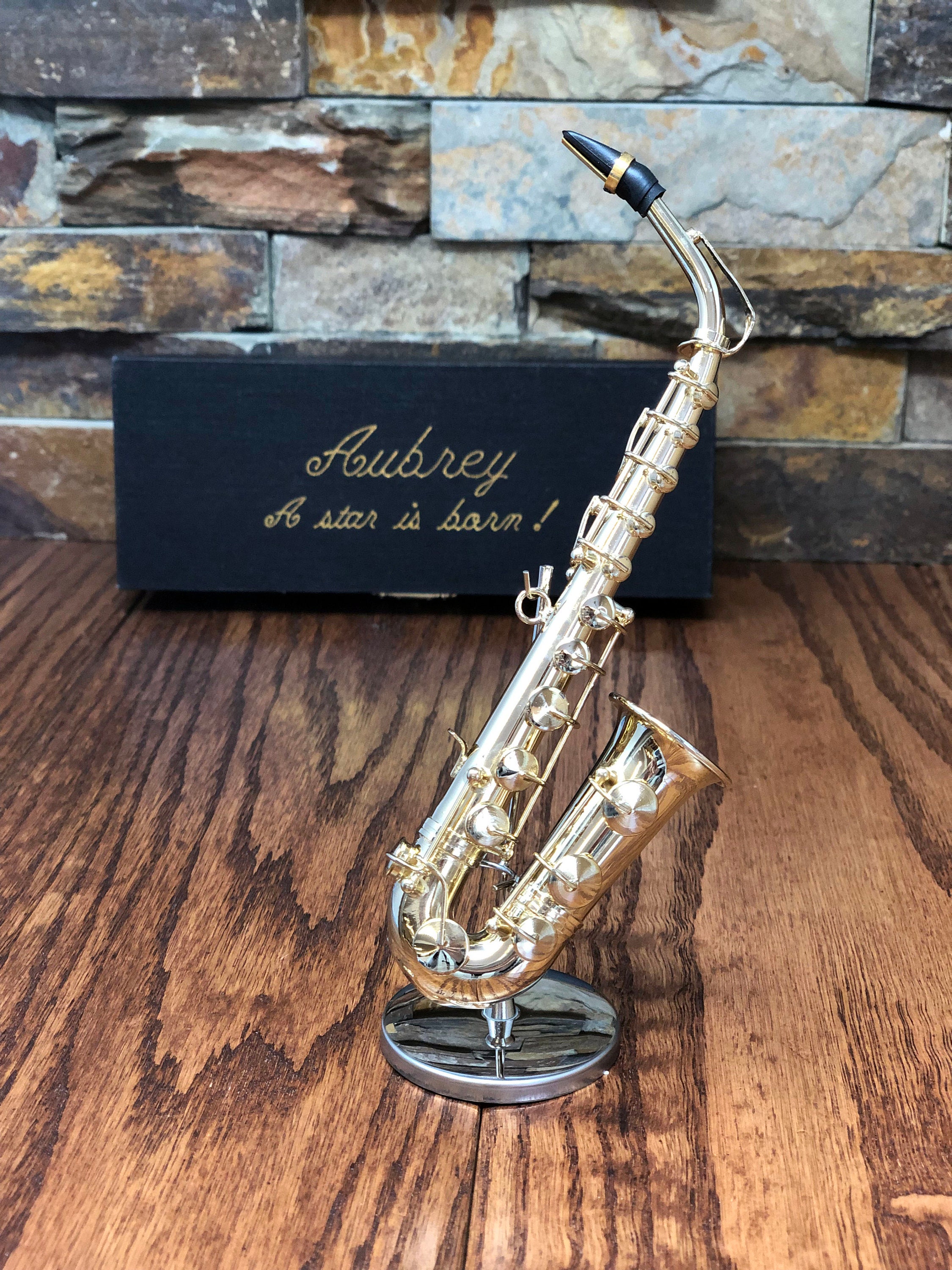 Saxophone Miniature En Laiton Avec Support Et étui - Décoration Collection, Cadeau Adulte Enfant, Noël