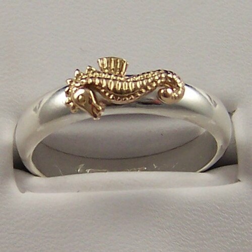 14k Gold and Sterling Silver shops Stacking Sea Horse Ring