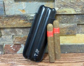 Personalized Leather Double Cigar Case - Groomsman gift - Grandfather - Mens Gift