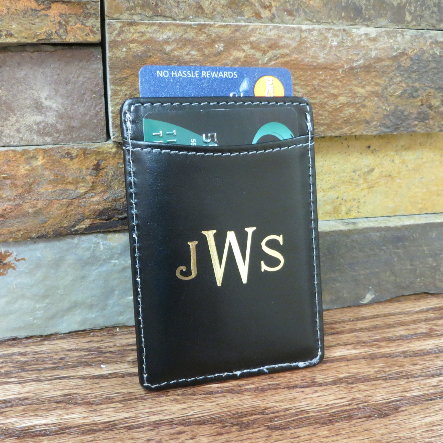 Brown Monogrammed Leather Wallet W/ Money Clip - Monogram Wallet ...
