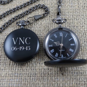 Schwarze Taschenuhr - personalisierte - graviert - Trauzeuge Geschenke - Geschenke für Männer-Hochzeit-Geburtstag-Jubiläum (938)