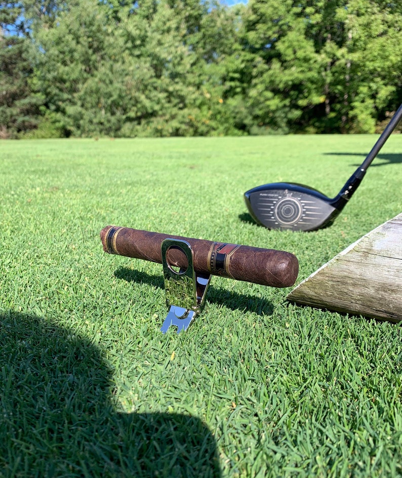 Personalized Golf Divot Tool with Cigar Holder, Ball Marker, Golfer, Cigar Aficionado, Fathers Day, Guys Weekend, Retirement, Engraved 