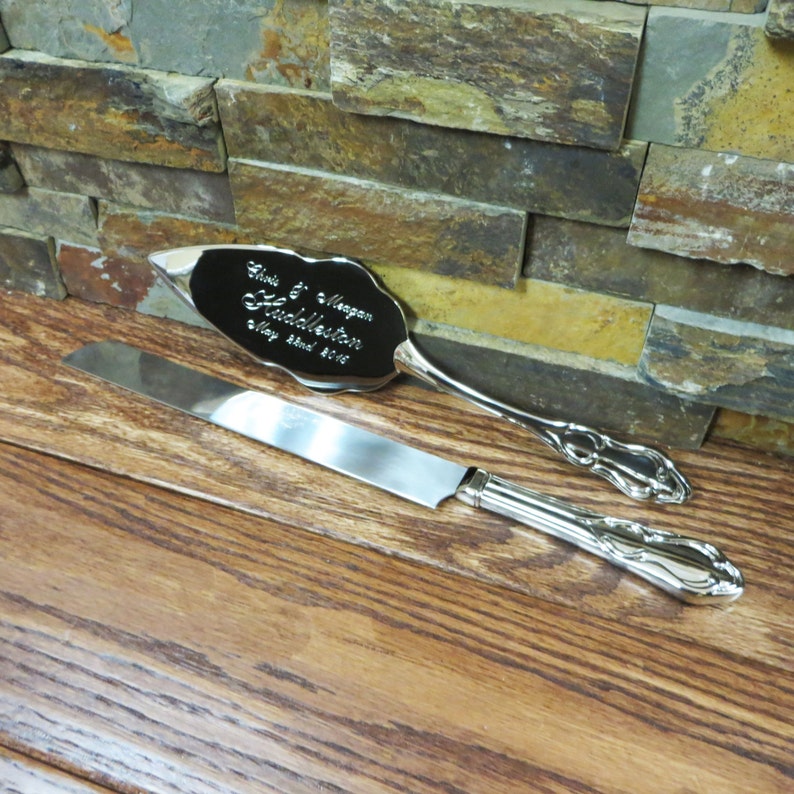 Personalized Wedding Cake Server and Knife Set Wedding Gift Wedding accessory Bridal Shower Rehearsal 592 image 1