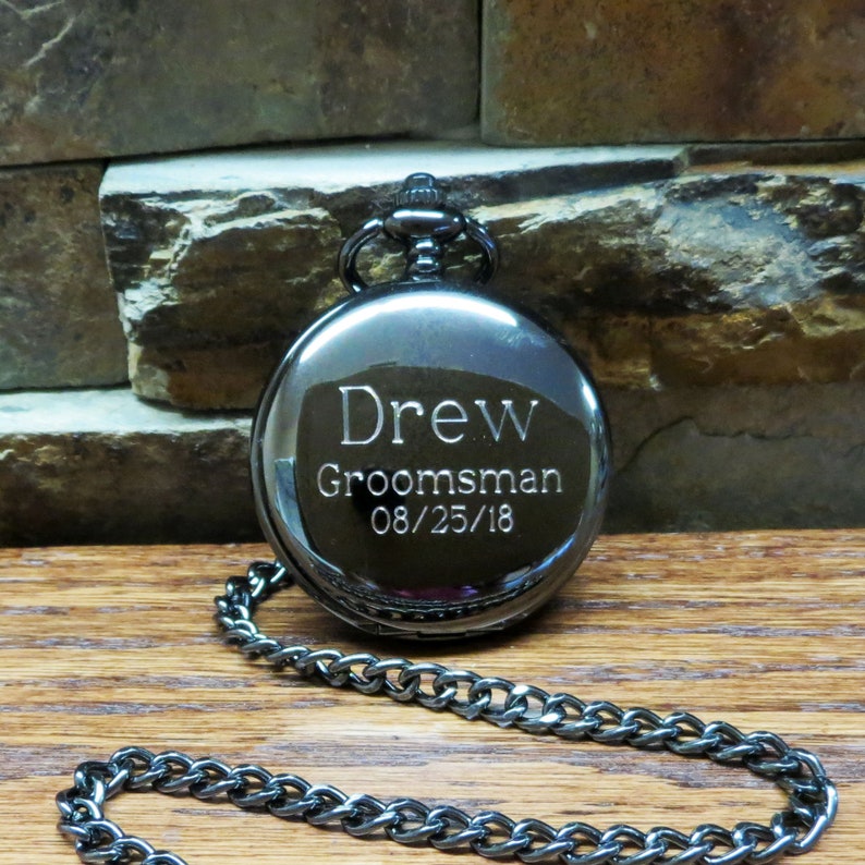 Personalized Gun Metal Pocket Watch Customizable Unique Gift Father of the Groom Father's Day Best Man Groomsman Mechanical image 7