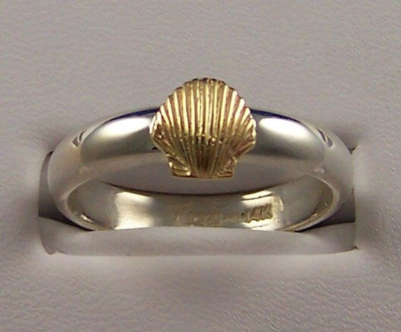 Anillo de concha de mar apilable de oro de 14 k y plata de ley Etsy Mexico