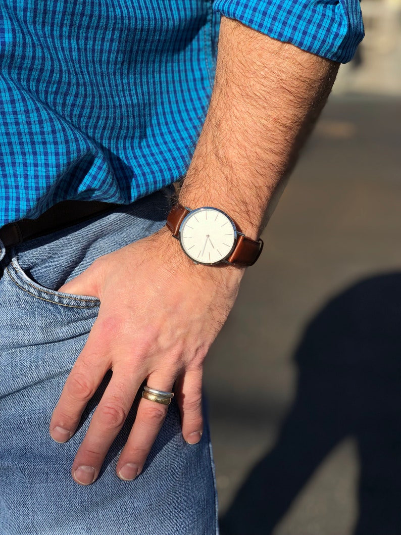 Personalized Mens Wrist Watch Gifts for Men Brown Leather Etsy