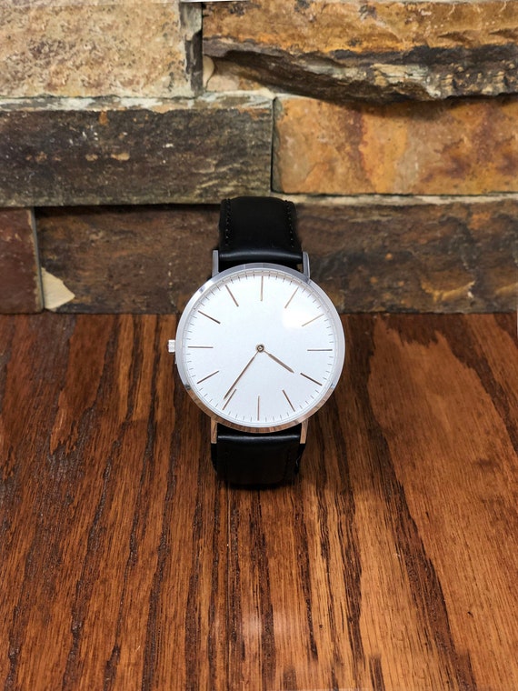 Black Mens Wrist Watch- Gifts for Men- Leather Watch- Christmas