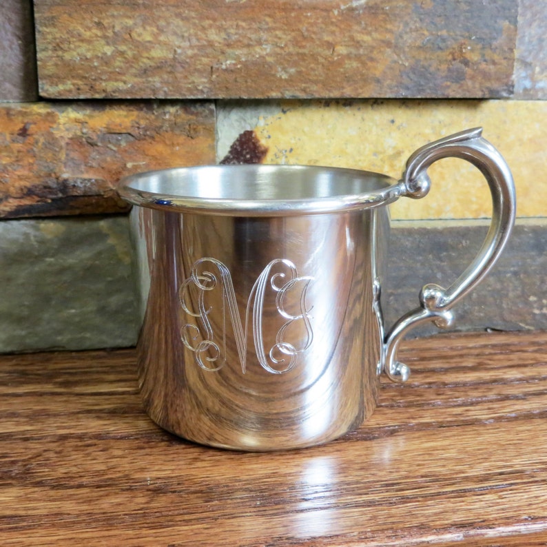 Personalized Silver Baby Cup Inital Cup Monogram Baby Gift Engraved Cup Baby Shower image 1