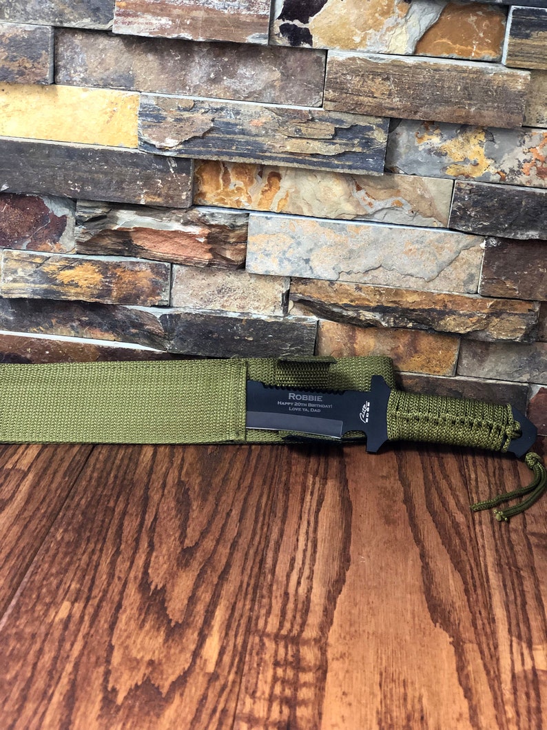 Personalized Hunter Knife Green Paracord Gifts for Men Groomsmen, Cool gifts for Him, Birthday, Wedding, Anniversary, Fathers Day image 9