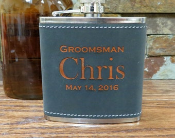 Personalized Flask, Groomsmen, Best Man, Monogrammed, Bachelor Party, Leatherette, Engraved, Fathers Day, Christmas, Birthday, Gifts for Him
