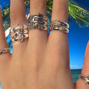 14k Gold and Sterling Silver Stacking Sea Shell Ring - Etsy