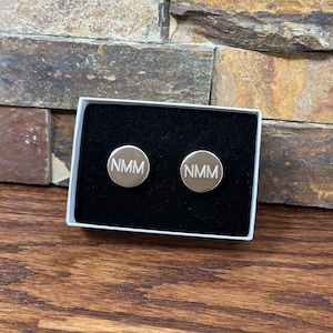 Personalized Round Cuff Links, Monogrammed, Groomsman, Gifts for him, Father of the Bride, Groom, Mens Jewelry, Father's Day, Graduation image 2