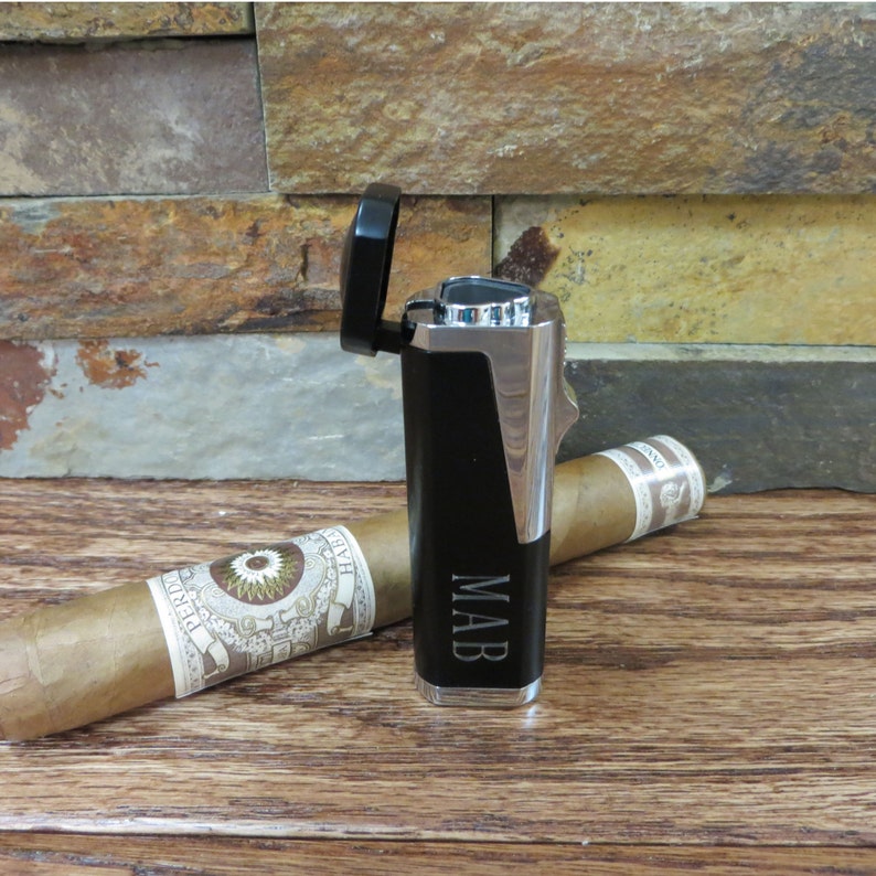 Cigar Torch Lighter w Cigar Cutter Set Personalized Mens Gift Groomsmen Fathers Day Wedding Anniversary Birthday Custom Engraved image 3