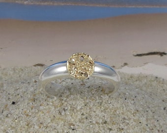 Sand Dollar Stacking Ring 14k Gold and Sterling Silver