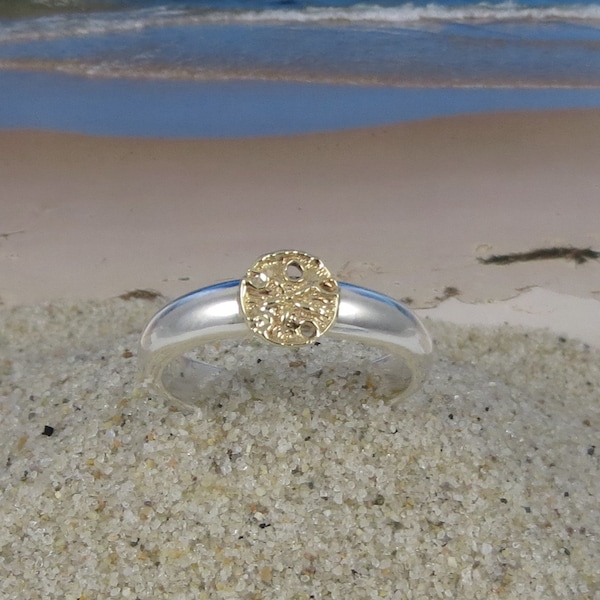 Sand Dollar Stacking Ring 14k Gold and Sterling Silver