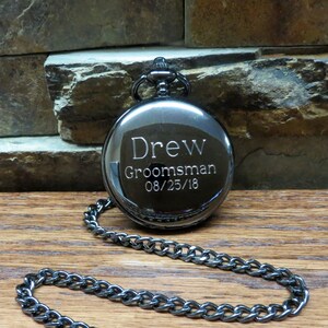 Personalized Gun Metal Pocket Watch Customizable Unique Gift Father of the Groom Father's Day Best Man Groomsman Mechanical image 2