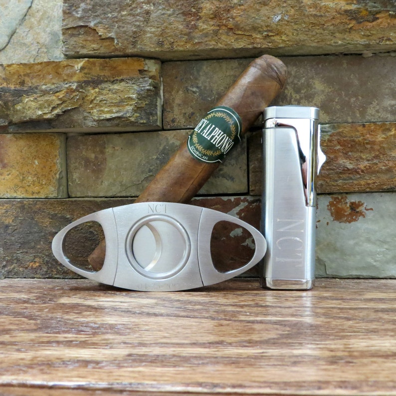 Cigar Torch Lighter w Cigar Cutter Set Personalized Mens Gift Groomsmen Fathers Day Wedding Anniversary Birthday Custom Engraved image 9