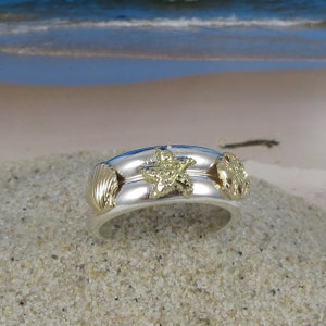 14k Gold and Sterling Silver Double Sea Life Stacker Ring
