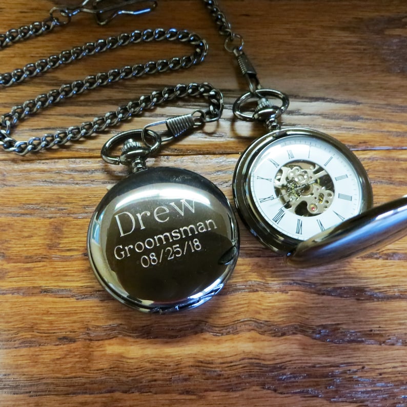 Personalized Gun Metal Pocket Watch Customizable Unique Gift Father of the Groom Father's Day Best Man Groomsman Mechanical image 9