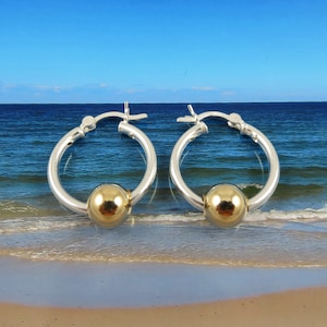 Silver Hoop Earrings with Gold Balls  - Silver and Gold Earrings- Bridesmaids