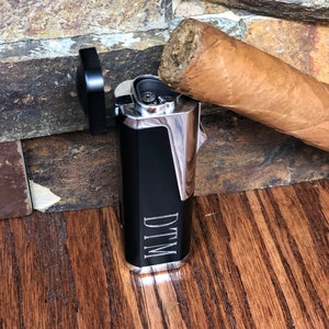 Groomsmen Gift, Butane Cigar Lighter Personalized Gifts for Men , Anniversary, Best Man, Fathers Day, Christmas, Grandfather, Monogrammed Black