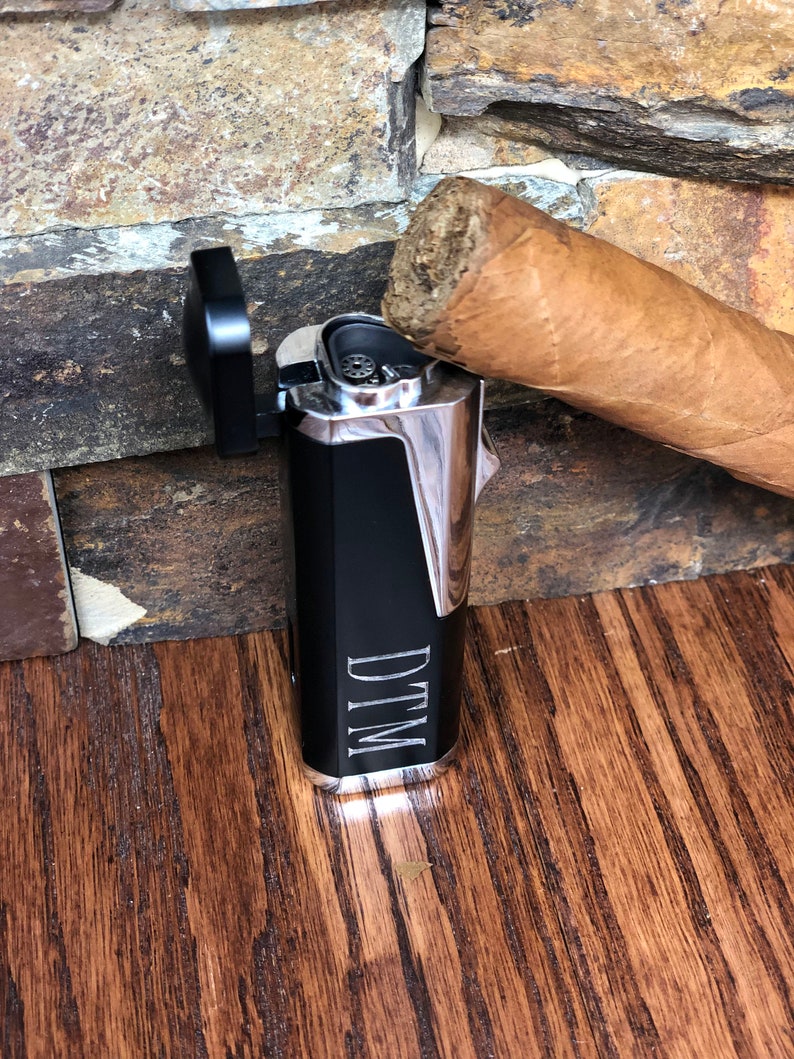 Groomsmen Gift, Butane Cigar Lighter Personalized Gifts for Men , Anniversary, Best Man, Fathers Day, Christmas, Grandfather, Monogrammed Black