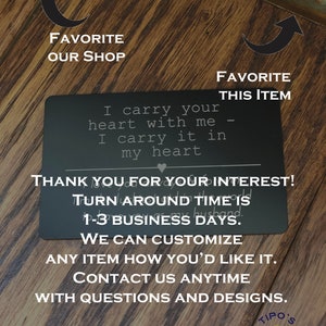 Wallet Insert Note Card Personalized, Fathers Day, Custom Valentines ...