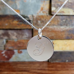 Sterling Silver 7/8&quot; Initial Necklace - Personalized - Monogrammed Necklace - Bridesmaids Gift- Womens Gift