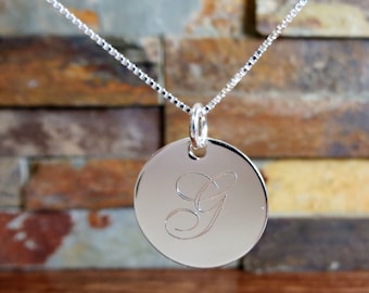 Sterling Silver 7/8" Initial Necklace - Personalized - Monogrammed Necklace - Bridesmaids Gift- Womens Gift