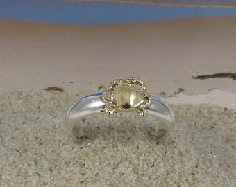 14k Gold and Sterling Silver Stacking Crab Ring