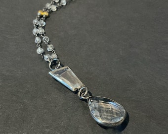 Crystal pendant necklace, Boho crystal necklace, Dainty boho necklace, Beaded boho necklace, Crystal teardrop, Crystal boho necklace