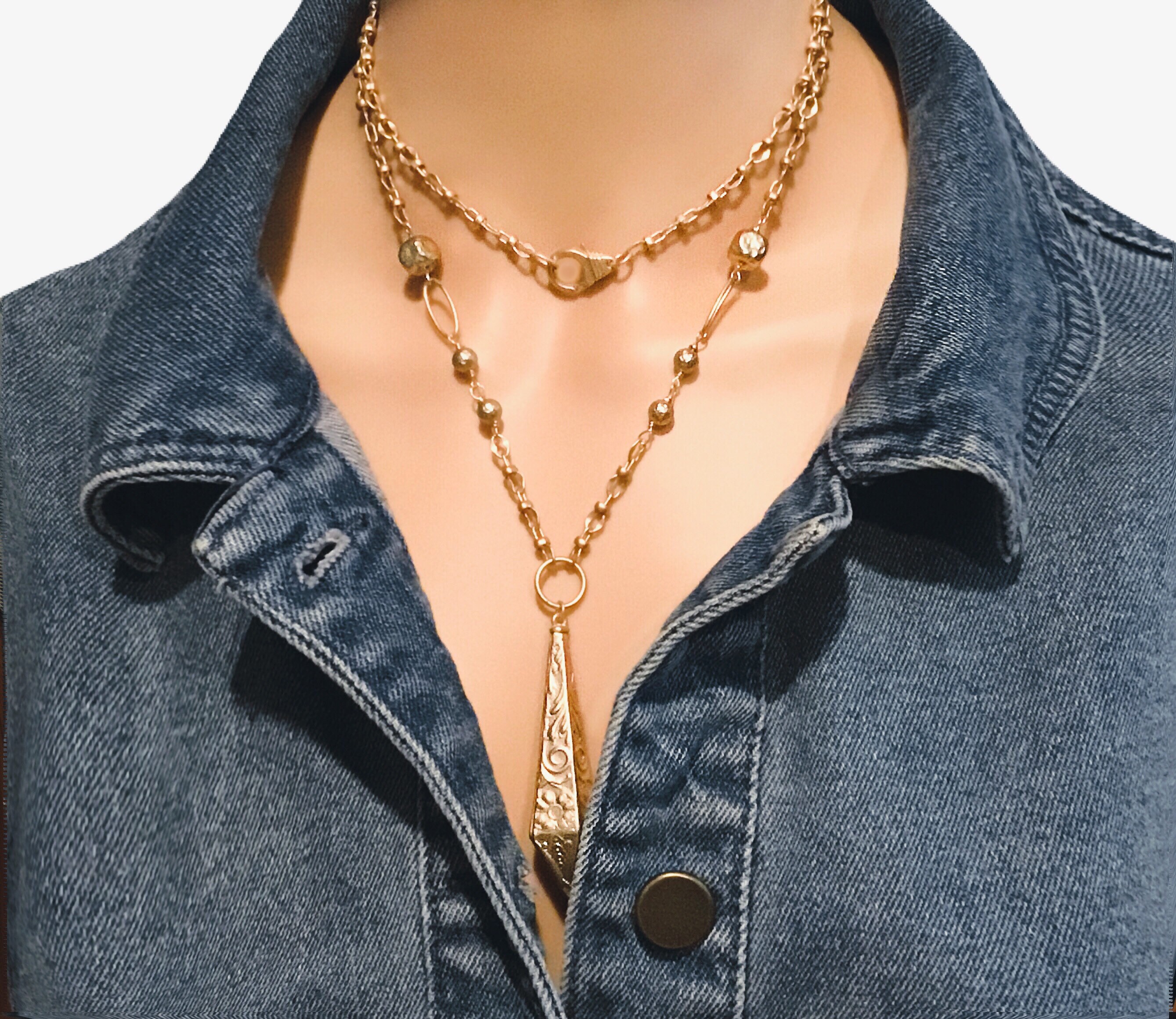 Gold boho necklace Gold statement necklace Long boho Etsy