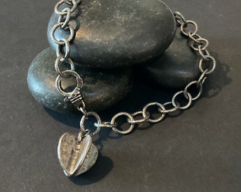 Silver heart bracelet, Silver charm bracelet, Heart charm bracelet, Silver link bracelet, Heart bracelet for women, Charm bracelet women