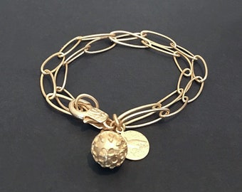 Gold charm bracelet, Gold coin bracelet, Charm bracelet gold, Dainty charm bracelet, Dainty gold bracelet, Gold chain bracelet