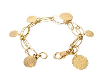 Coin charm bracelet, Coin bracelet gold, Charm bracelet gold, Gold coin bracelet, Gold charm bracelet, Gold link bracelet