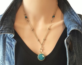 Gemstone pendant necklace, Gemstone gold necklace, Jade pendant necklace, Gold gemstone necklace, Jade pendant gold, Long gemstone necklace